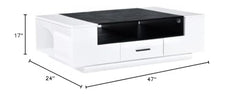 Armour 1-Drawer Wooden Coffee Table with Compartments in White and Black