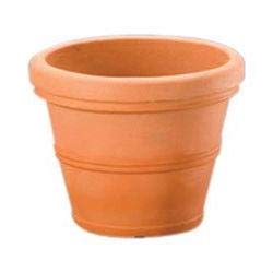 A small clay pot displayed on a white background, highlighting its natural color and handcrafted appearance.