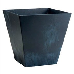 A square black planter, featuring a sleek and modern design suitable for indoor or outdoor use.