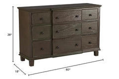Baudouin 9 Drawer Wooden Dresser in Weathered Oak