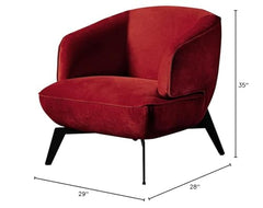 , Red Mersin Accent Chair, Velvet Fabric, Matte Black Powder-Coated Metal Legs