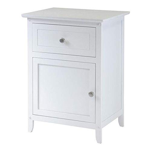 A white nightstand with two drawers and a door, providing practical storage for bedroom essentials.