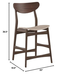Baxton Studio 2 Piece Latina Scandinavian Style Light Grey Fabric Upholstered Walnut Counter Stool Set, 24", Gray
