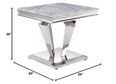 Satinka End Table in Faux Marble and Mirrored Silver Finish