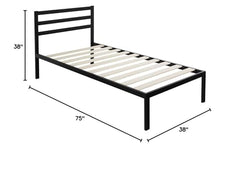 Twin Modern Metal Platform Bed w/ Headboard & Slats