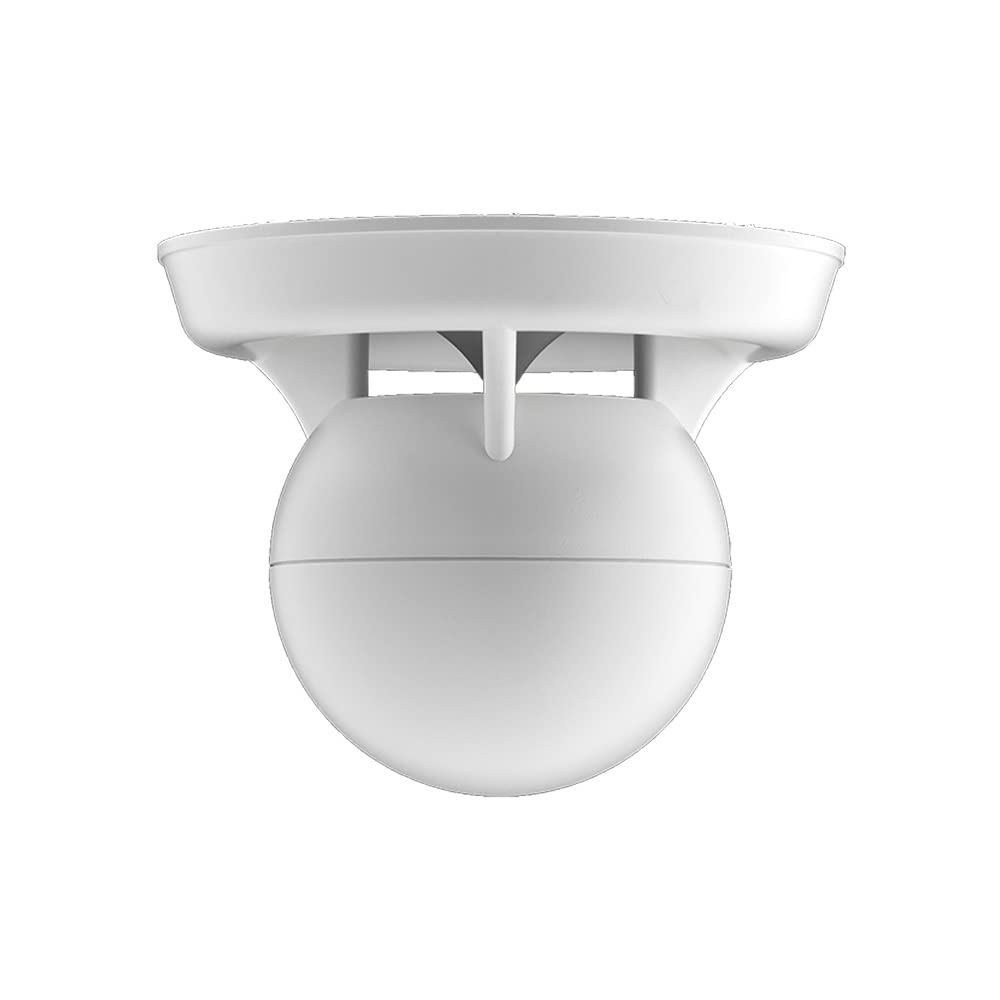 A white dome camera installed on the ceiling, designed for surveillance.