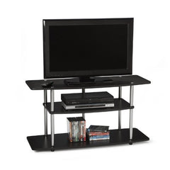 3-Tier Flat Screen TV Stand Black Wood/Stainless