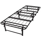 A modern metal bed frame showcasing a robust design, emphasizing its strong metal structure.