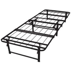 A modern metal bed frame showcasing a robust design, emphasizing its strong metal structure.