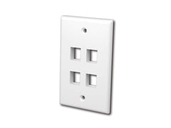 A plain white wall plate with four circular holes, typically used for electrical outlets or fixtures.