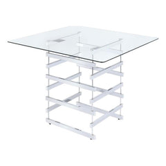 Nadie Square Glass Top Pub Table in Clear and Chrome