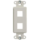 A white wall plate showing four circular openings, typically used for electrical connections.