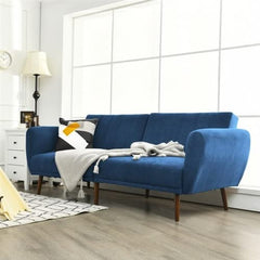 Scandinavian Linen Upholstered Sofa Bed Blue