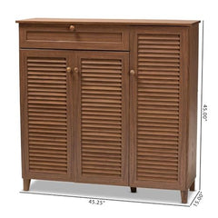 Coolidge Modern and Contemporary Walnut Finished 11-Shelf Wood Shoe Storage Cabinet with Drawer