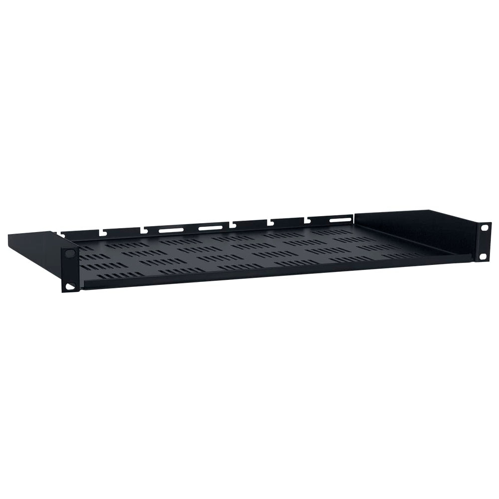 A black shelf with perforated holes at the bottom, designed for airflow or installation.