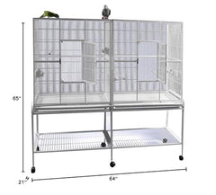 6421 White Double Flight Cage with Divider, Large/64 inchx 21 inch