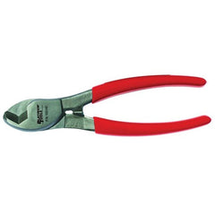 Red-handled pliers positioned on a white background, highlighting their shape and vibrant color.