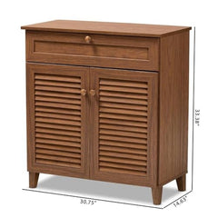 Coolidge Modern and Contemporary Walnut Finished 4-Shelf Wood Shoe Storage Cabinet with Drawer