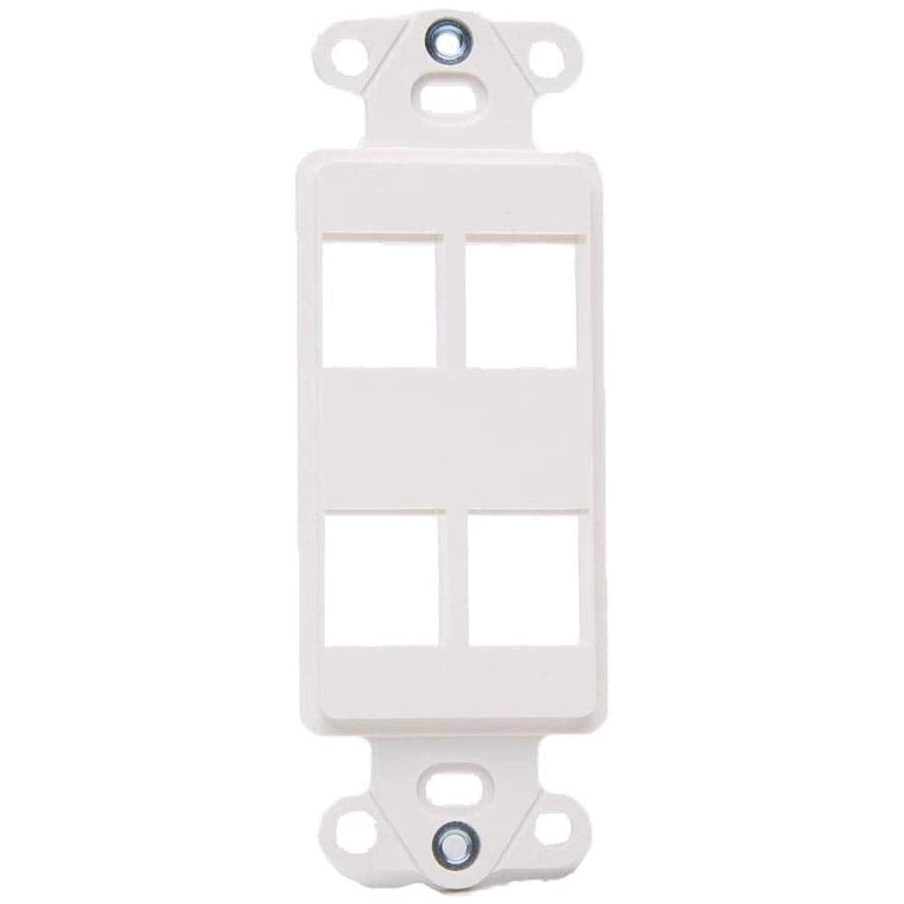 A white wall plate featuring four evenly spaced holes for electrical or mounting purposes.