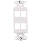 A white wall plate featuring four evenly spaced holes for electrical or mounting purposes.