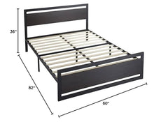 Queen Black Metal Bed w/ Wood Headboard & Footboard
