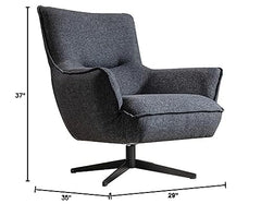 Fatsa Swivel Chair, Dark Gray Linen Fabric, Matte Black Powder-Coated Metal Legs, Grey
