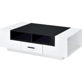 Armour 1-Drawer Wooden Coffee Table with Compartments in White and Black