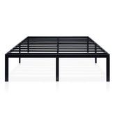 A sleek black metal bed frame with a robust metal structure, ideal for contemporary bedroom decor.
