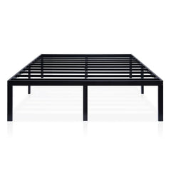 A sleek black metal bed frame with a robust metal structure, ideal for contemporary bedroom decor.