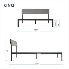 Fast Furnishings King Gray Fabric Metal Headboard Bed