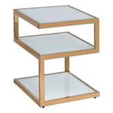 Alyea End Table with 2 Glass Shelves in Gold and Champagne