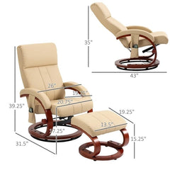 Beige Massage Recliner Chair w/ Ottoman & Remote