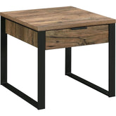 Aflo Square Wooden End Table with Storage Drawer in Weathered Oak and Black