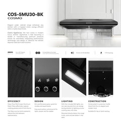 COS-5MU30-BK 30 in. Delta Collection Ducted Under Cabinet Range Hood, Button Controls, Reusable Filters, LED Lights in Matte Black, 30 inch