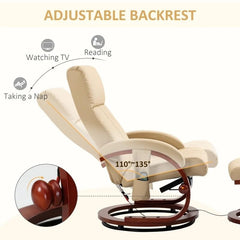 Beige Massage Recliner Chair w/ Ottoman & Remote
