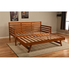 Solid Wood Day Bed w/ Pull-Out Trundle Brown