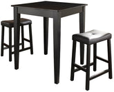 Crosley Furniture 3-Piece Bar Table with 2 Upholstered Saddle Counter Height Bar Stools, Black