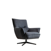 Fatsa Swivel Chair, Dark Gray Linen Fabric, Matte Black Powder-Coated Metal Legs, Grey