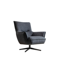 Fatsa Swivel Chair, Dark Gray Linen Fabric, Matte Black Powder-Coated Metal Legs, Grey