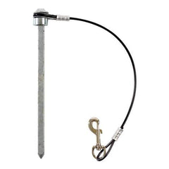 A sturdy metal rod with a hook and a carabiner, used for attaching or securing various objects.