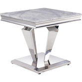 Satinka End Table in Faux Marble and Mirrored Silver Finish