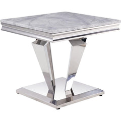 Satinka End Table in Faux Marble and Mirrored Silver Finish