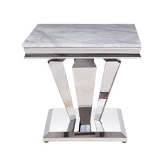 Satinka End Table in Faux Marble and Mirrored Silver Finish