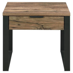 Aflo Square Wooden End Table with Storage Drawer in Weathered Oak and Black