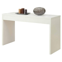 A white console table with a stylish vase placed on top, emphasizing modern decor.