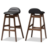 Baxton Studio 2 Piece Bloom Scandinavian Style Faux Leather Upholstered Walnut Barstool Set, 30", Black