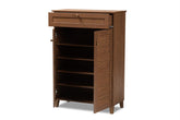 Coolidge Modern and Contemporary Walnut Finished 5-Shelf Wood Shoe Storage Cabinet with Drawer