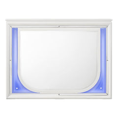 Tarian Rectangular Wooden Frame Mirror with LED in Pearl White