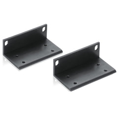 A pair of black metal brackets intended for computer mounting.