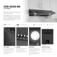 COS-5U30-BK 30 in. Delta Collection Ducted Under Cabinet Range Hood, Button Controls, Reusable Filters, LED Lights in Matte Black, 30 inch (Slim)